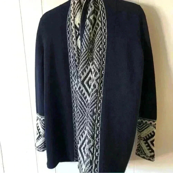 Lauren Ralph Lauren Open Front Navy Aztec Cotton Blend Cardigan Size PXS - Picture 9 of 10